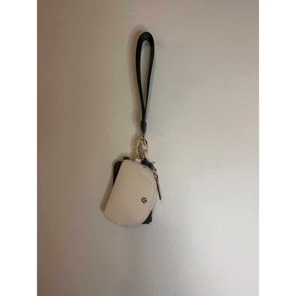Lululemon Dual Pouch Wristlet Ivy Grove Light Ivory Gold Hardware NWT